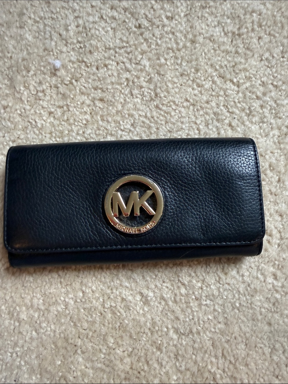 Michael Kors Black Leather Wallet with Gold MK Emblem